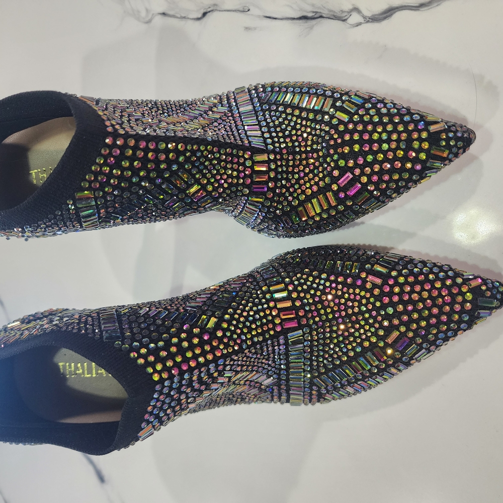 Thalia Sodi Black Ankle Boots with Rhinestone Embellishments